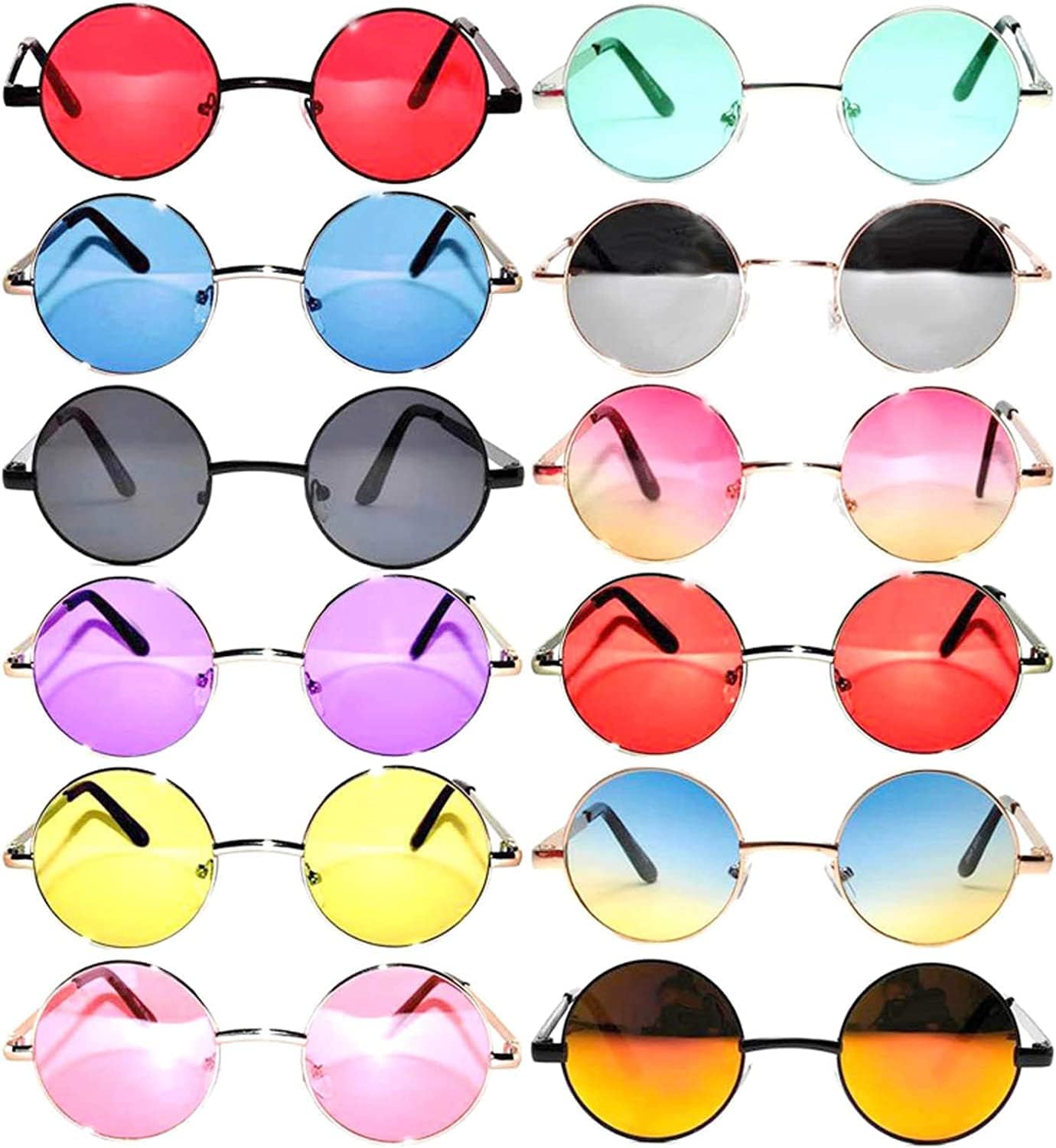 12 Round Retro Vintage Circle Tint Sunglasses Metal Frame Colored and Mirror Lens Big & Small lens