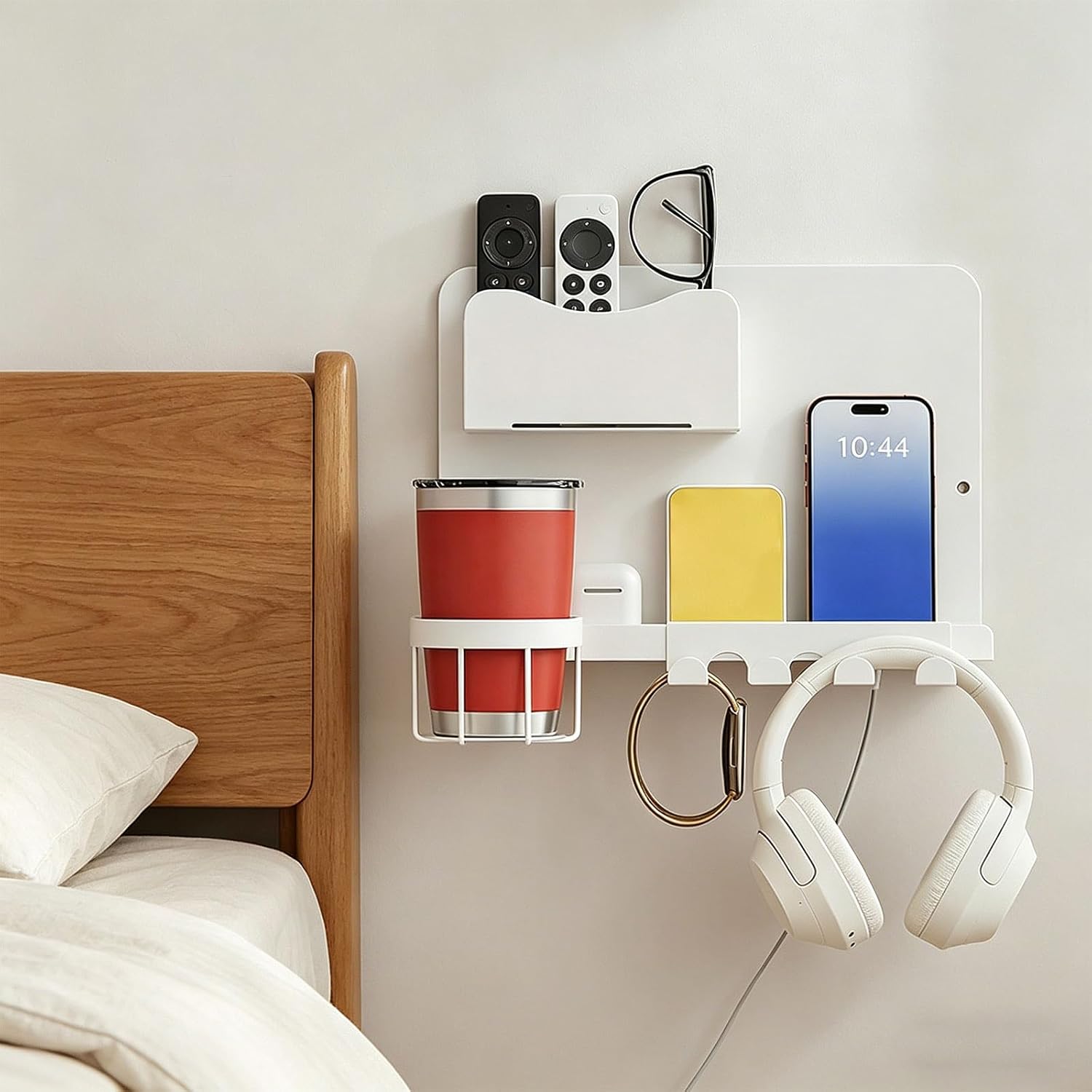 Compact Bedside Storage Rack Designed with Spacious Cup Holder and Multiple Item Organization Simple Bedside Shelf