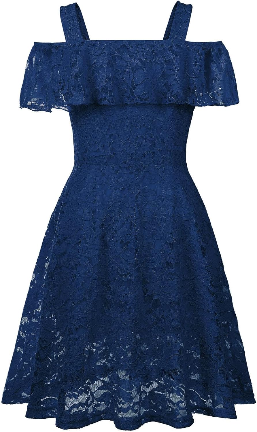 Girls Floral Lace Dress Easter Bridesmaid Vintage Formal Cocktail Party Swallowtail Swing Dresses 7-14 Years