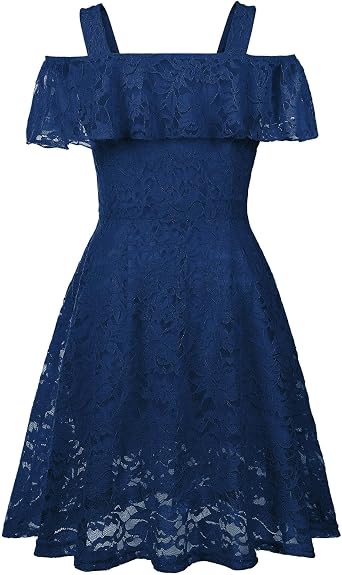 Girls Dress Sweet & Cute Puff Sleeve Square Neck Ruffle Dot Ruffle Swing Dress 5-14