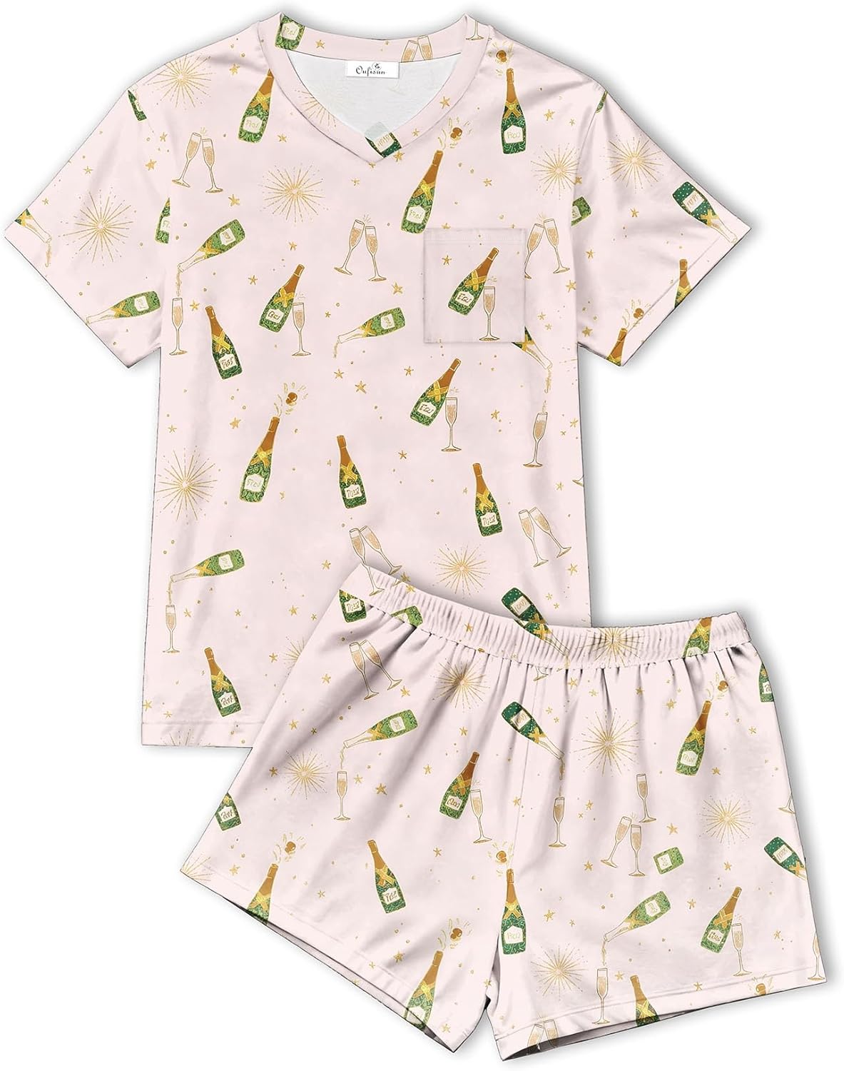 Womens Pajama Sets Cute Pajamas for Women Set Graphic Printed V Neck Summer Sleepwear Pjs Lounge Set - Image 4