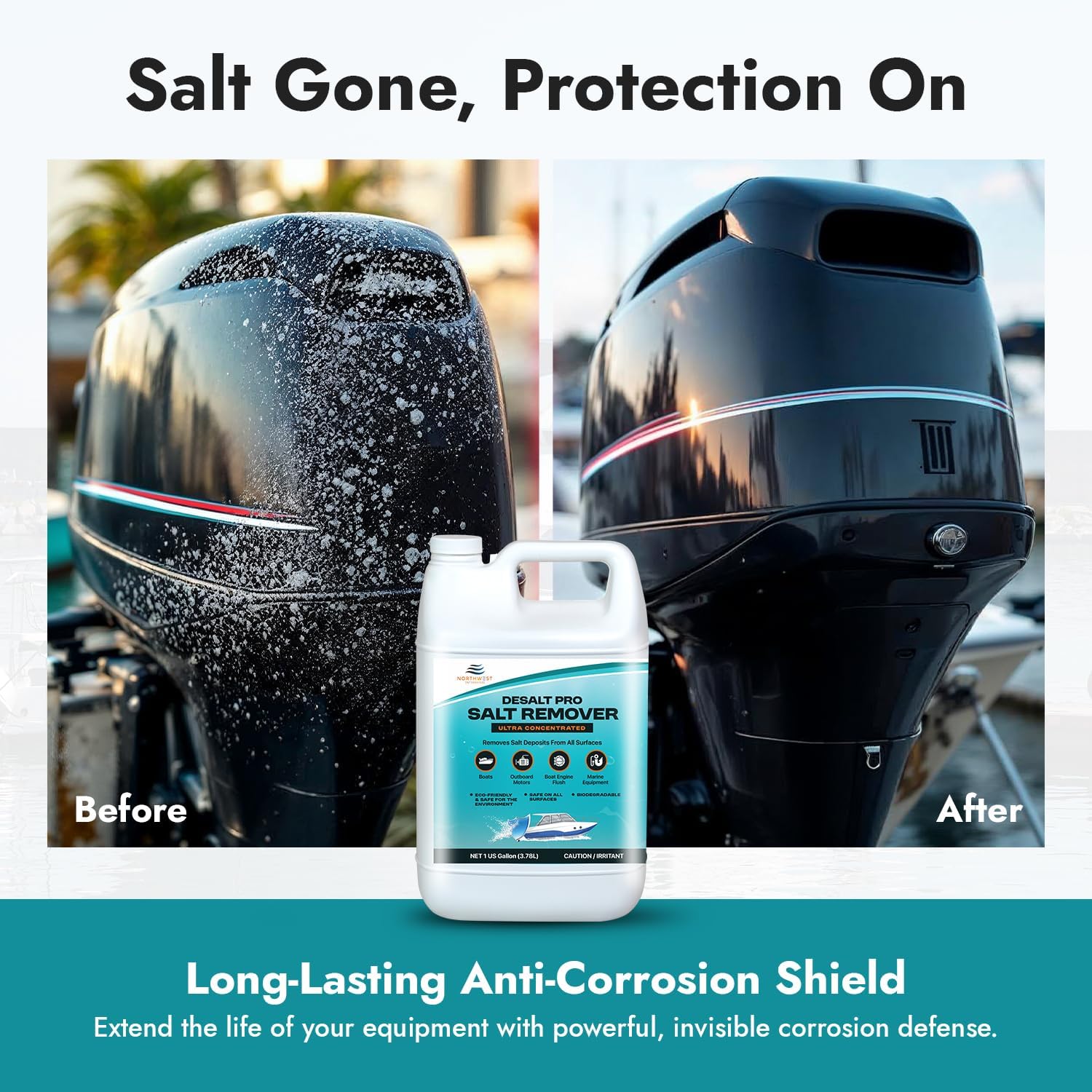 NORTHWEST ENTERPRISES Salt Remover Concentrate that Rinses Salt Off from Boats, Vehicles, Trailers, Engines and More - DeSaltPro Neutralizer - Salt Gone (1 Gallon)