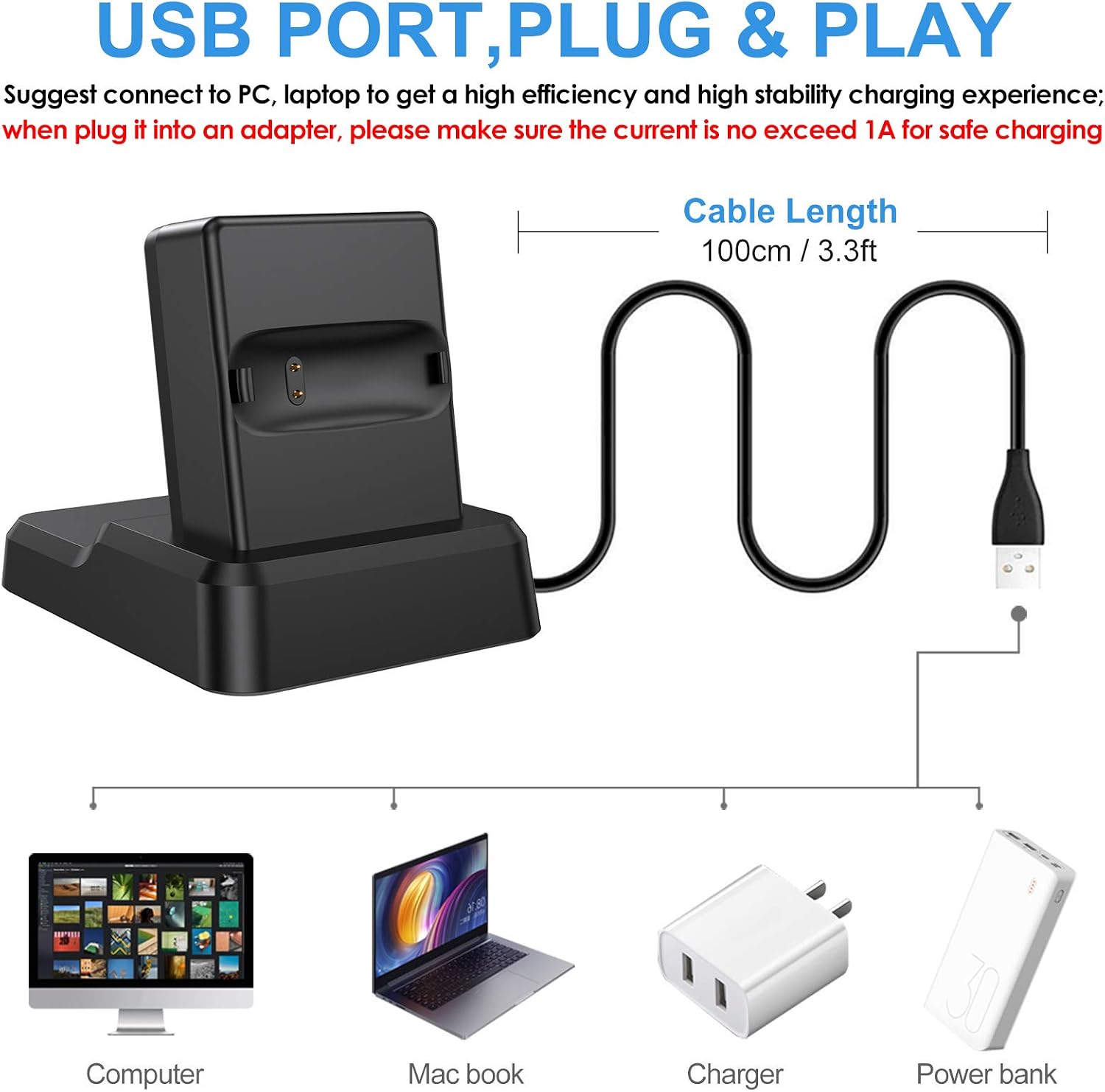 KIMILAR Charger Compatible with Fitbit Inspire 2 Charger Dock, Replacement Charger Cable Charging Stand Station with 4.2ft USB Cord Accessories for Inspire 2 Smart Watch