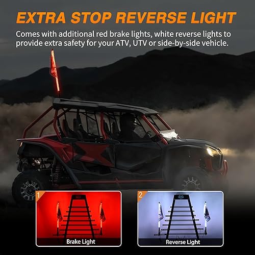 Vista 28 de Nilight - 2 luces de látigo RGB LED de 2 pies, con luz adicional de parada, direccional y reversa, control remoto y aplicación, patrones