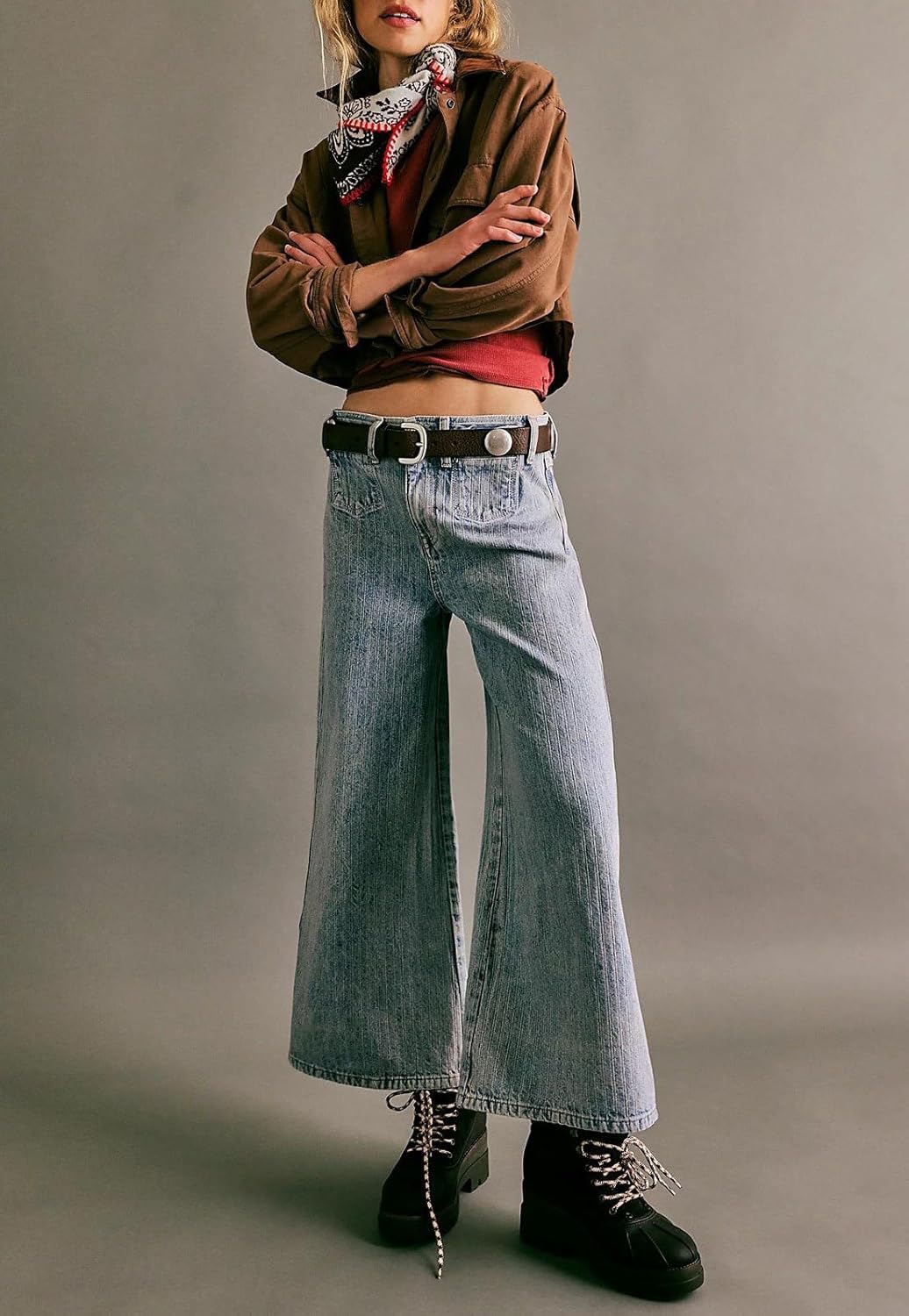 loveimgs Women Wide Leg Jeans Mid Rise Flared Jeans Y2k Baggy Denim Striped Pants Crop Bell Bottom Sweatpants Fall Trousers