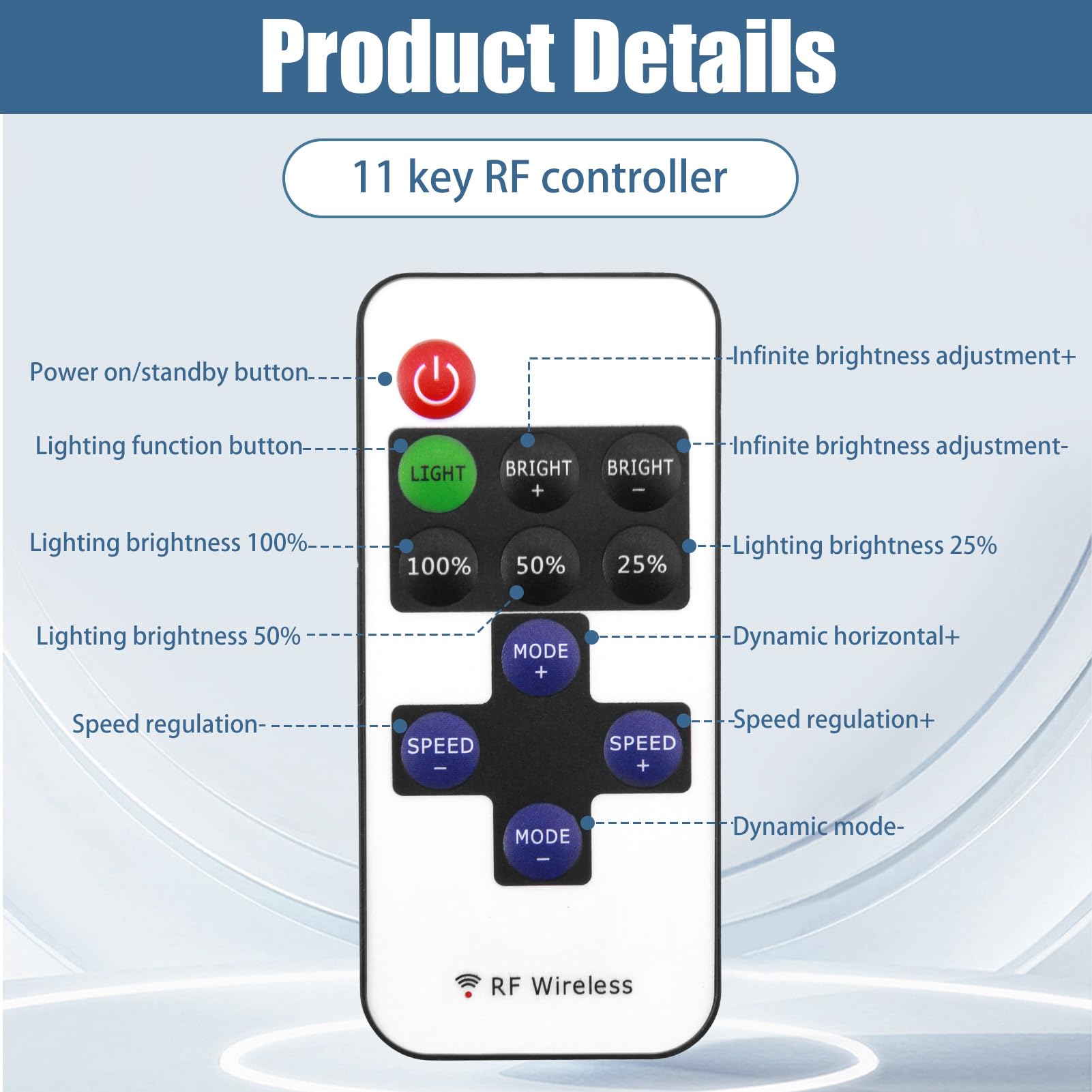 RF Wireless Remote Control With 11-Key Controller for Single Color 3528 5050 LED Strip Lights, DC Connector - Image 3