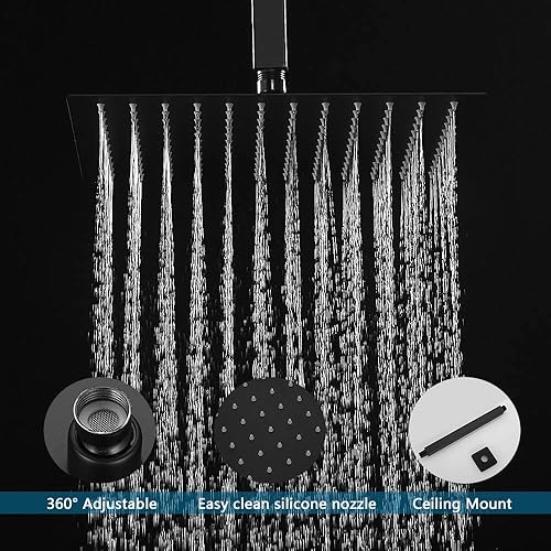 Miniatura 16 de Sistema de ducha de oro cepillado de 12 pulgadas, mezclador de lluvia de lujo, sistema de cabezal de ducha de lluvia de techo