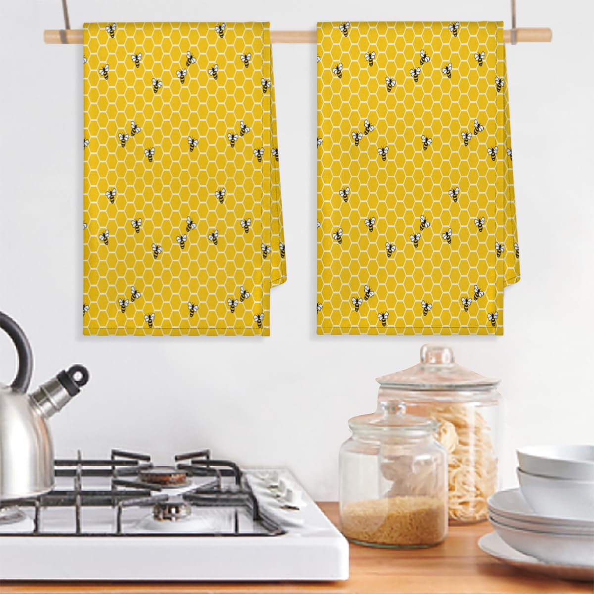 Orange Honeycomb Küchentücher 3er Pack – 100% Baumwolle, 40x66 Cm, Saugstark & Schnell Trocknend, Waschbar