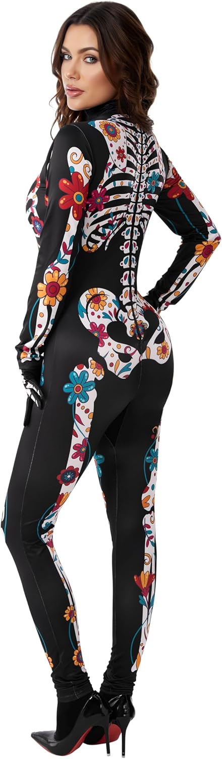 Spooktacular Creations Halloween Women Floral Skeleton Jumpsuit Costume Halloween Costumes for Women Adult 2025
