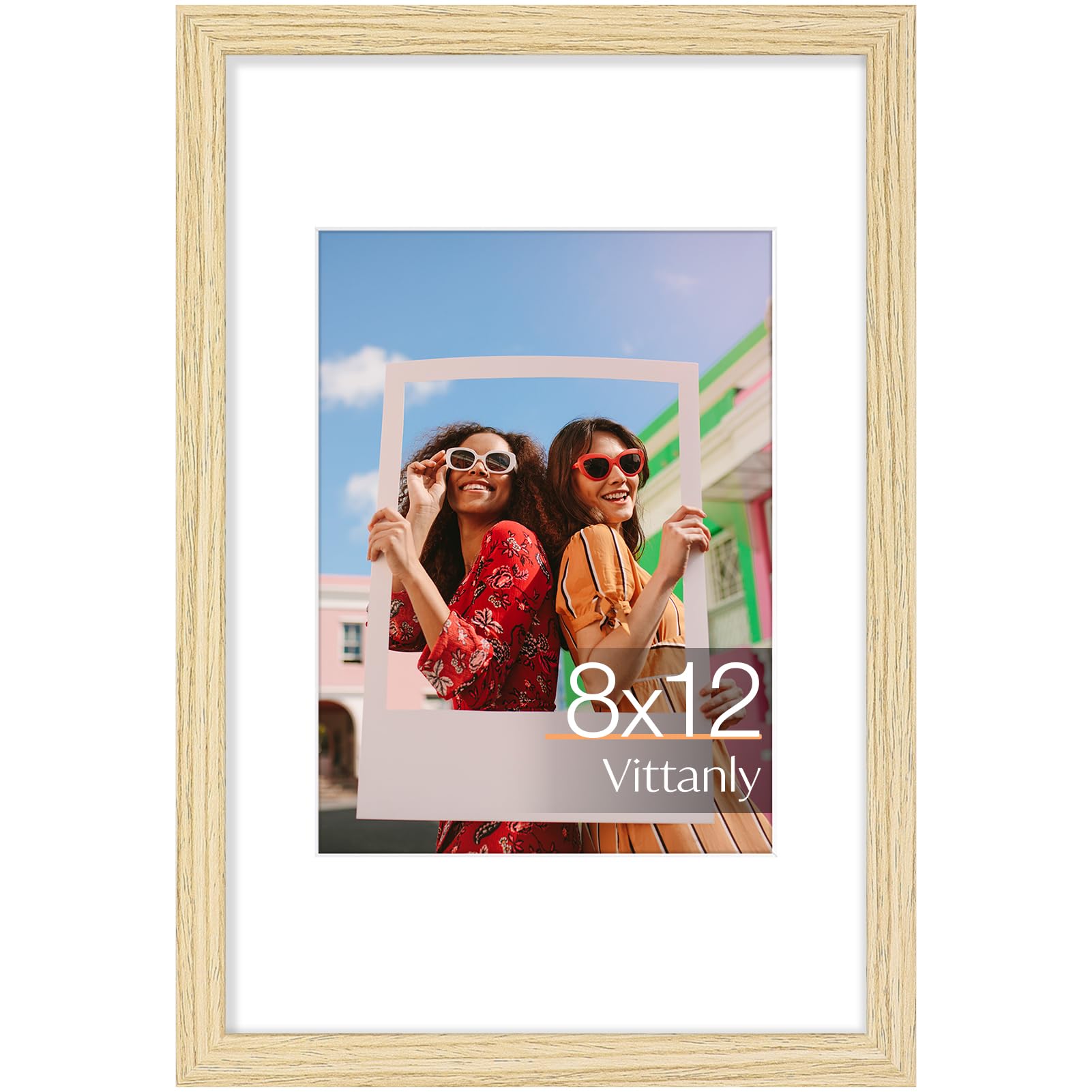 Vittanly 8x12 Picture Frame, Display Pictures 6x8 with Mat or 8x12 without Mat, Photo Frame for Wall or Table Top Display, Dark Natural, 1 Pack — image 1