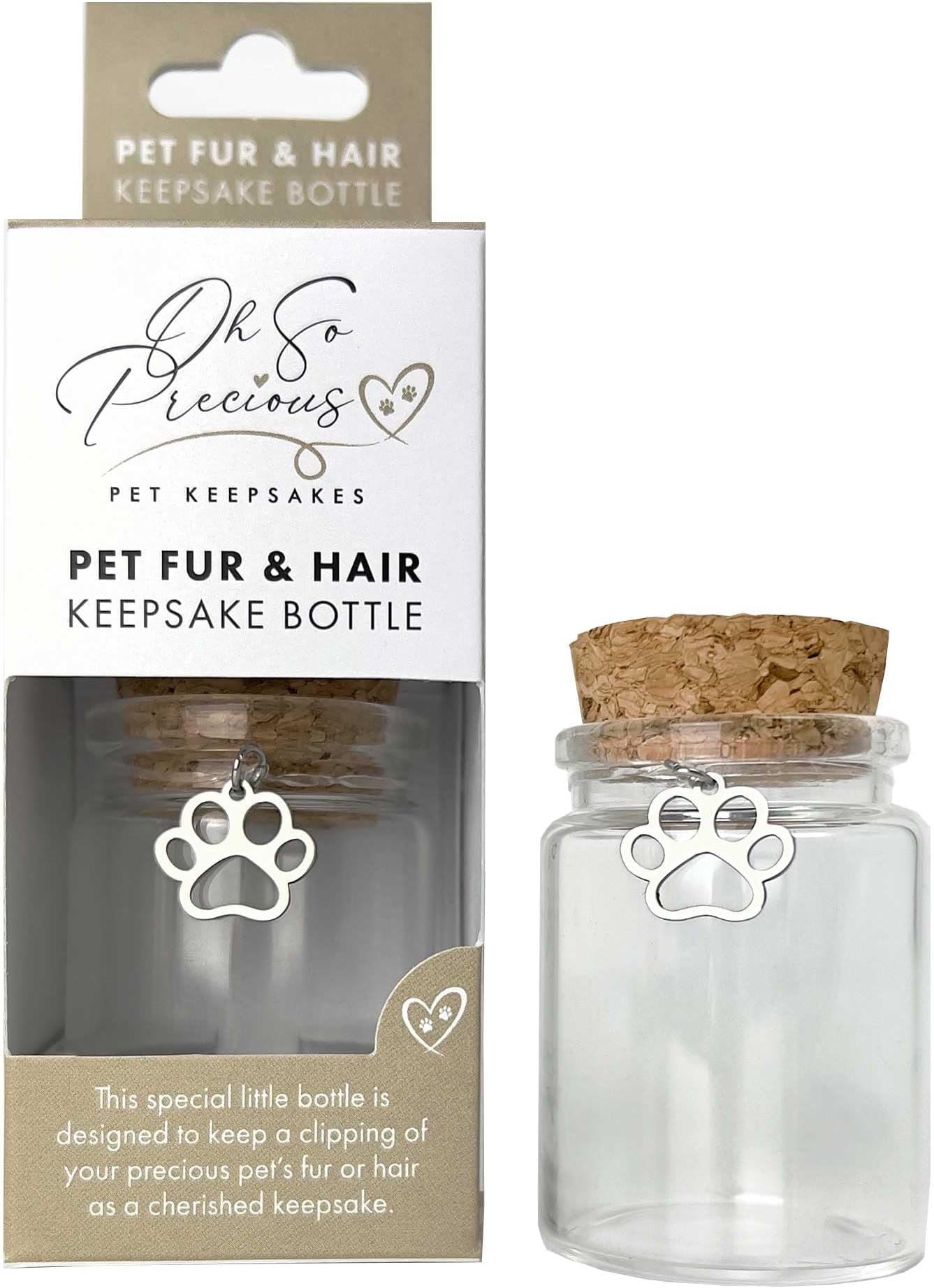 Fur & Hair Bottle - Preserve Memories | Remembrance for Dogs, Cats, Horses, Small Mammals | Pawprint Charm Included | 3.5cm Diameter x 5cm Height