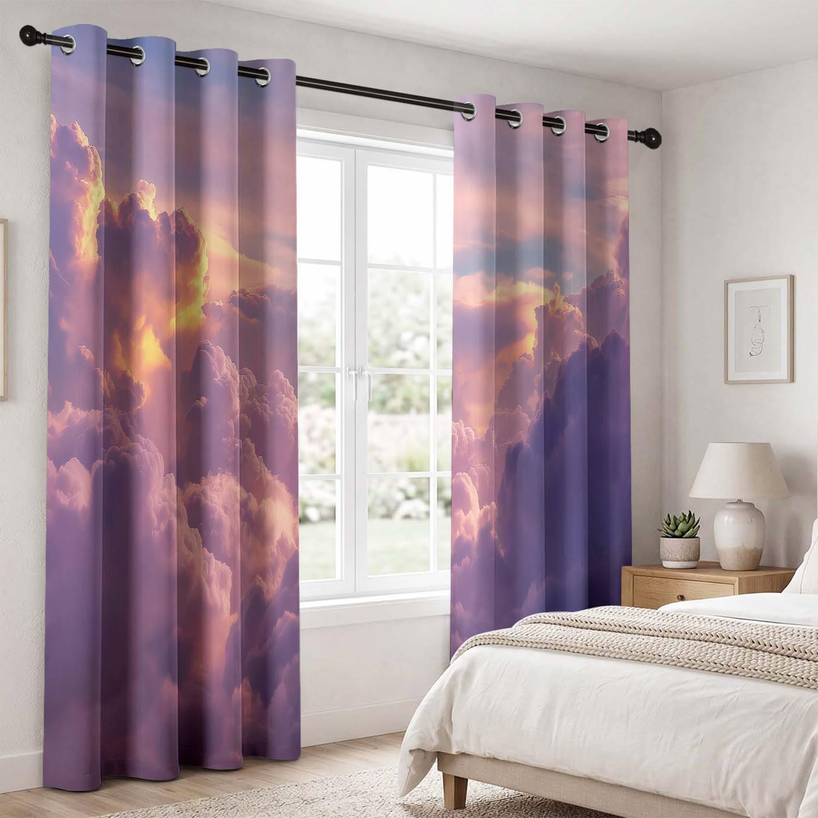 Rosa Vorhang Abdunkelnd mit Ösen, Ösenschal Vorhänge Weltall Wolke Abenddämmerung & Wolken H200 x B70 cm (2er Pack) für Schlafzimmer Blickdichte Gardinen, Thermovorhang gegen Kälte