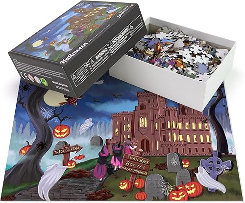 Miniatura 5 de Rompecabezas de Halloween de 500 piezas para adultos, rompecabezas de truco o trato, mansión encantada de Halloween, de 14 x 20 pulgadas