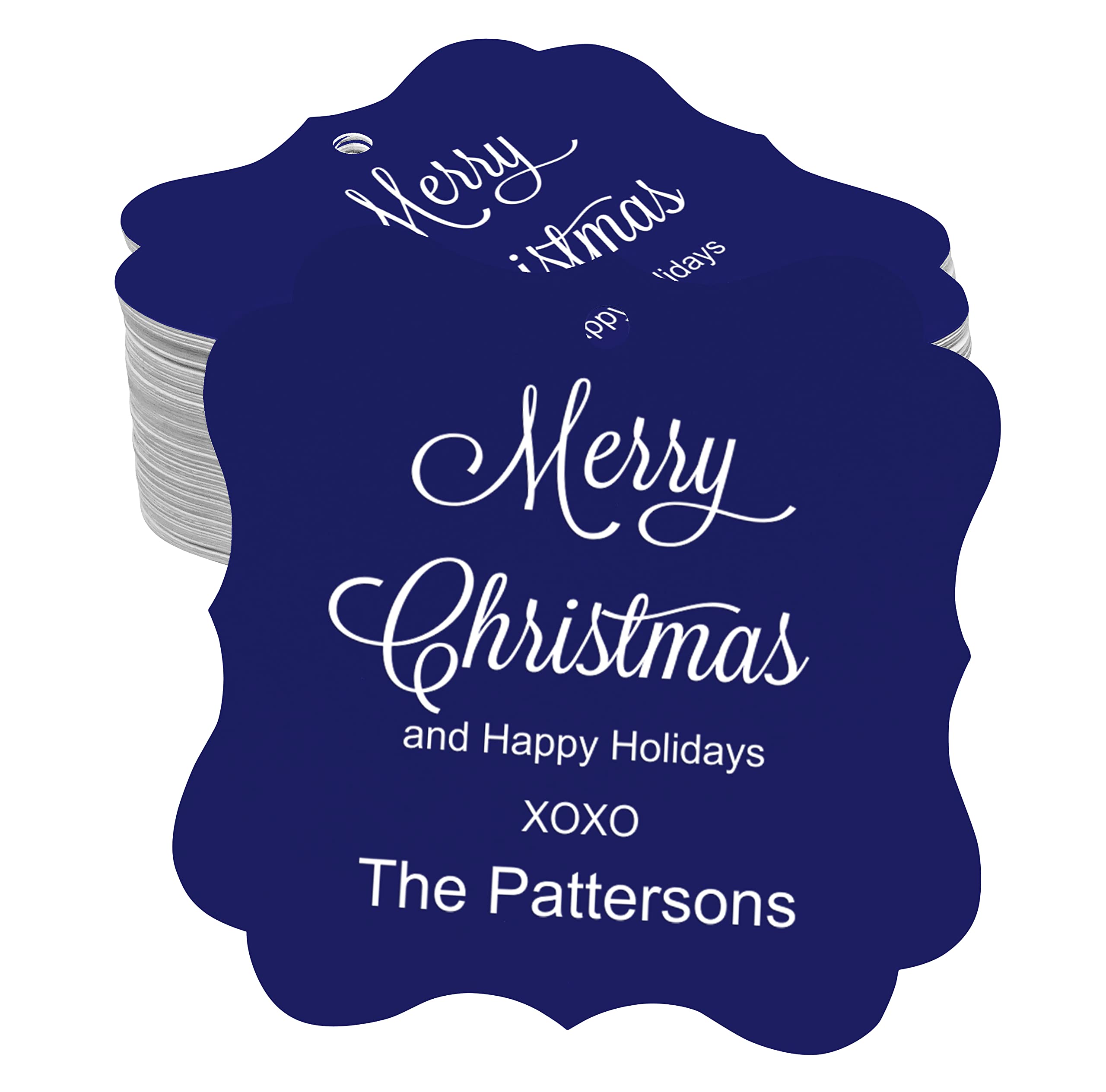 Darling Souvenir Merry Christmas & Happy Holidays Gift Tags Personalized Family Hang Tags-Blue-50 Tags