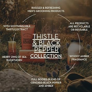 Scottish Fine Soaps Men's Grooming Thistle & Black Pepper Hair & Body Wash 200ml – Dual-Purpose Cleanser with Warm Woody Amber Scent