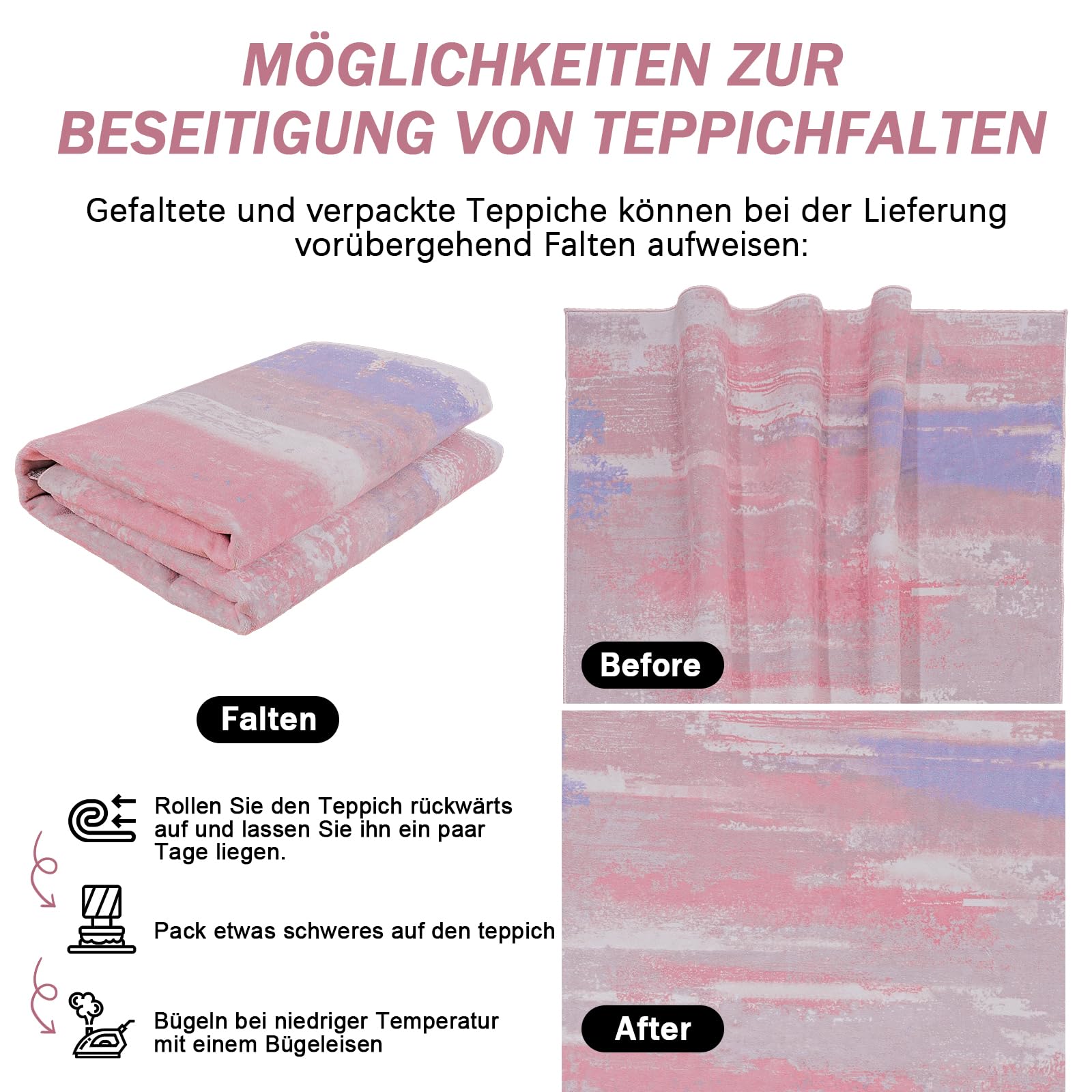 Teppich Rosa Wohnzimmer, Waschbarer Kurzflor Teppiche 160 x 230 cm Groß, Abstrakelte Farbige Gemälde, Abstraktion und Mode Farben Passen, Schlafzimmer, Esszimmer und Büro