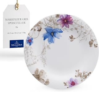 Villeroy & Boch - Mariefleur Gris Basic Speiseteller 27 cm Bunt, Spülmaschinenfest, Mikrowellensicher, Geschirr Blumen, Teller, Essteller Keramik, Premium Porzellan