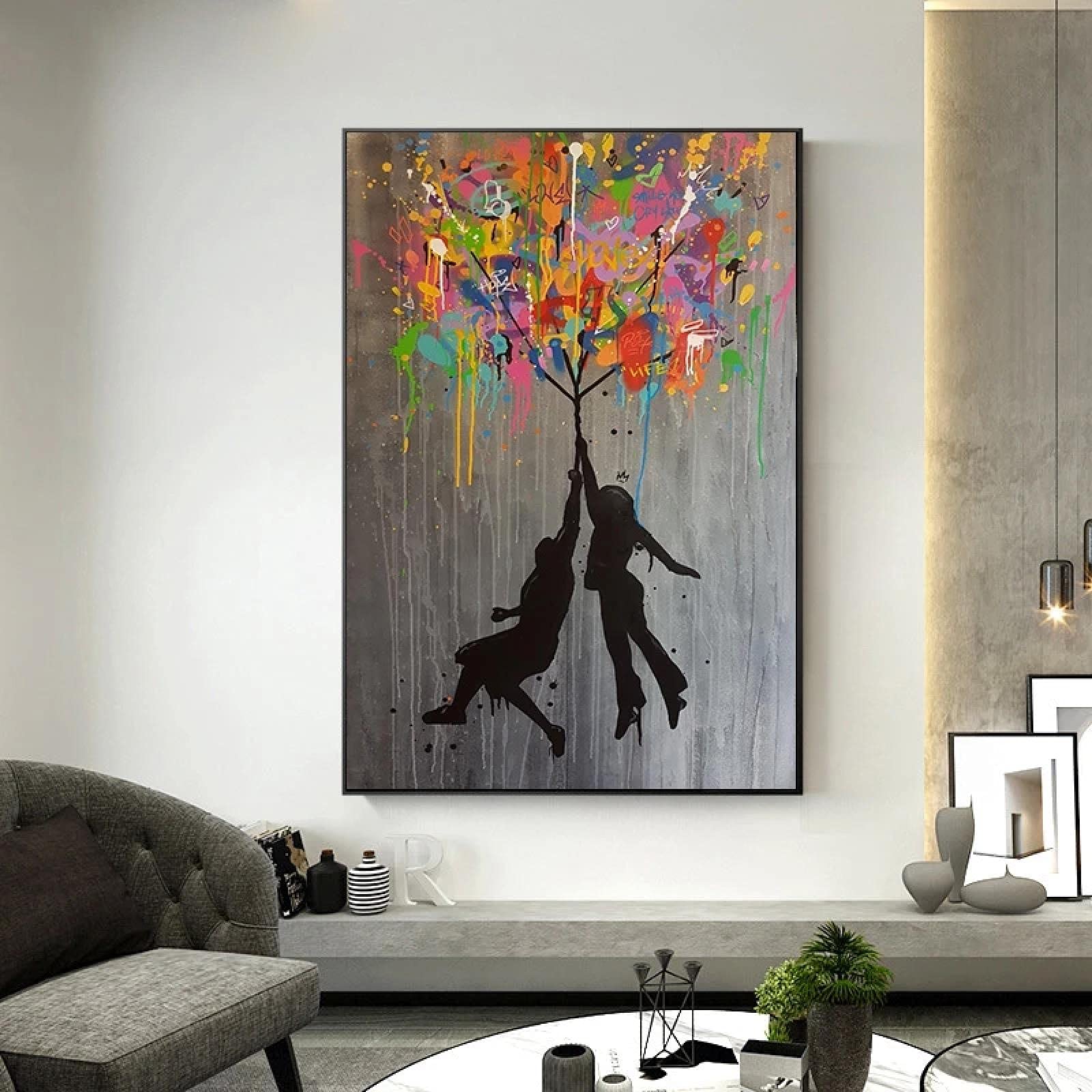 Cadre Banksy Salon Moderniser un Mur Blanc Toile Graffiti Fille Ballon 30x45cm
