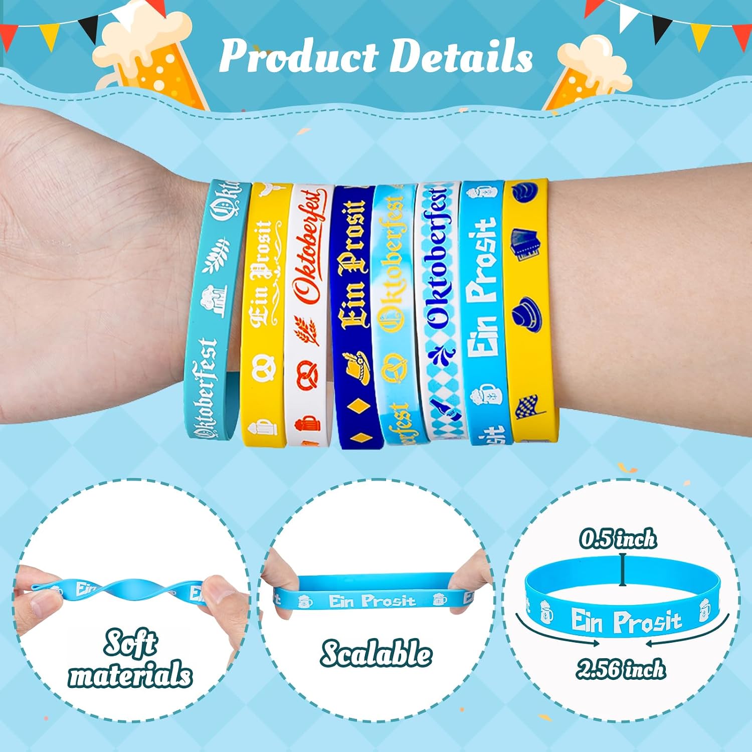 100Pcs Oktoberfest Bracelets Party Decorations for Beer Festival Favors
