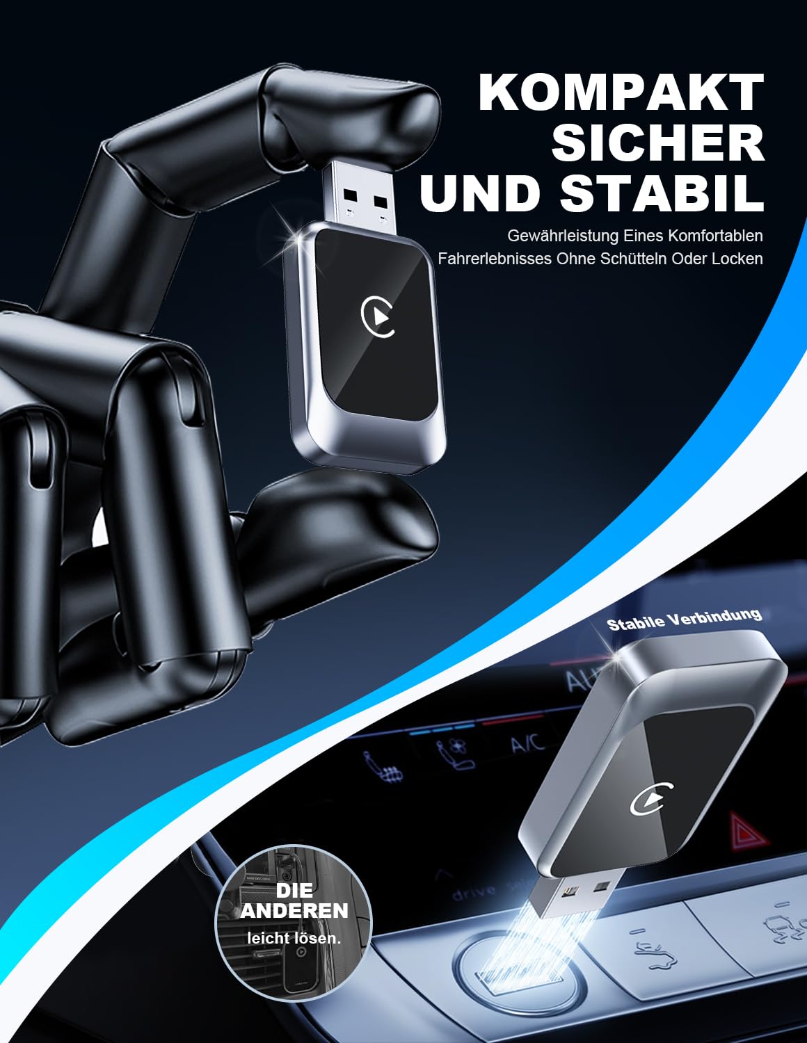 2026 Upgraded 2-in-1 Carplay Wireless Adapter, unterstützt CarPlay+Android Auto, Bluetooth 5.4 drahtlose Verbindung, Plug & Play, kompatibel mit iOS 10+/Android 11+ & Autos ab 2016