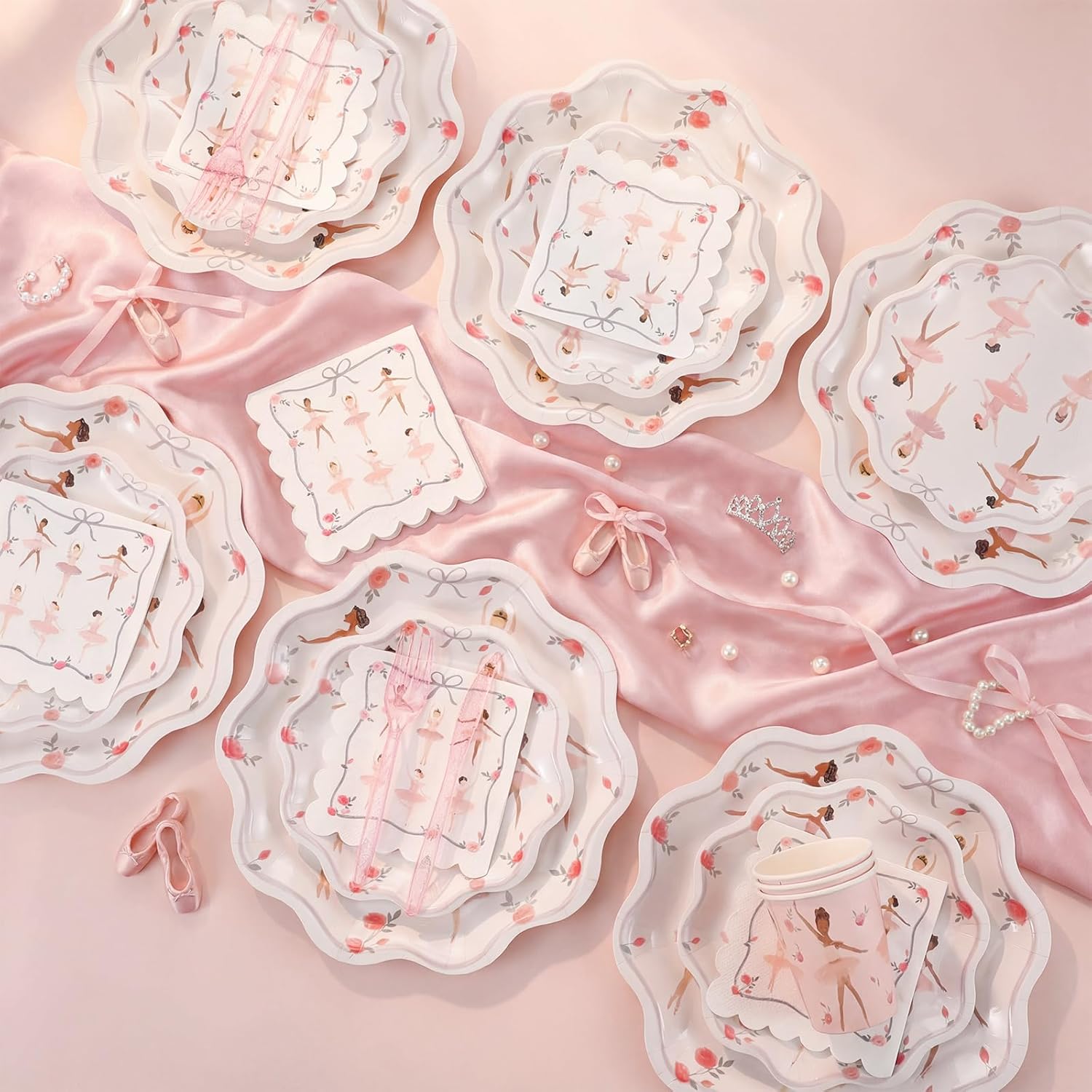 Yungyan 120 Pcs Ballerina Birthday Party Decoration Ballet Party Tableware Set: Ballerina Disposable Paper Plates Cups Napkins Fork Knife for Wedding Baby Shower Birthday Supply Decoration