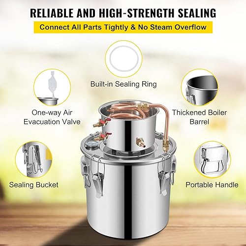 Miniatura 6 de Caldera de cobre para hacer vino 12L Kit de destilador para elaboración de cerveza casera y destilación - Ideal para vino de frutas, agua, brandy y