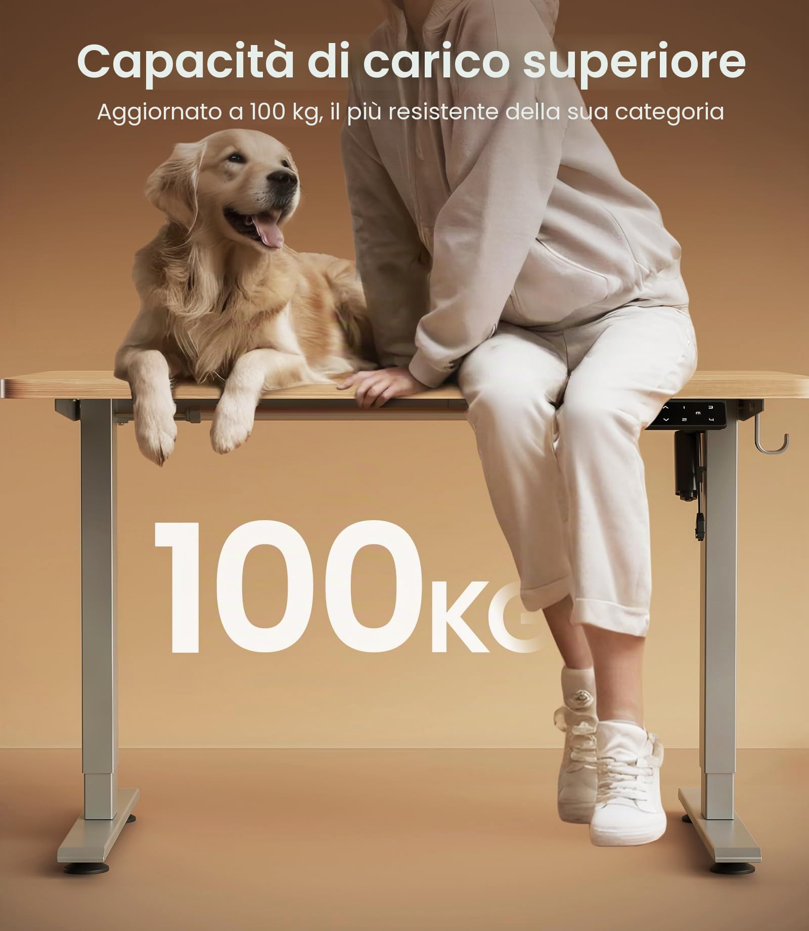 MAIDeSITe Scrivania regolabile in altezza da 72 cm a 120 cm con 4 tasti di memoria e blocco bambini - T1 Pro