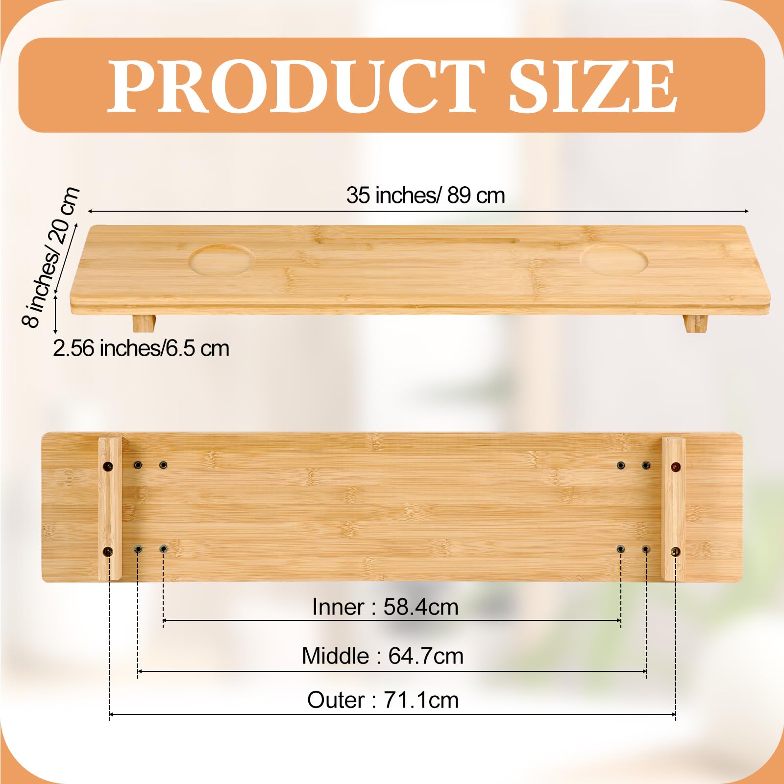 Wenqik Bandeja de bañera de madera de bambú para mesa grande, accesorios antivuelco para bañera, baño, spa