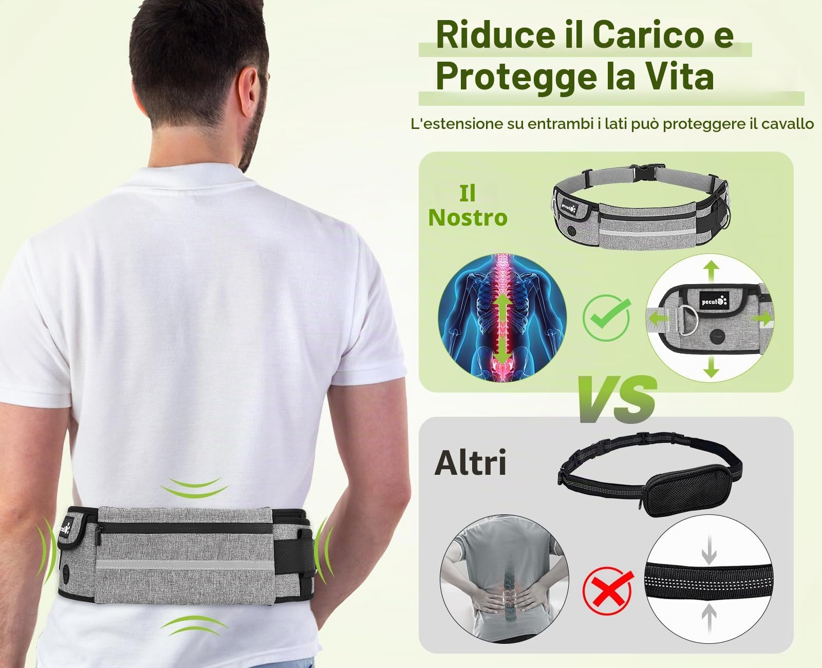 Pecute Guinzaglio Mani Libere per Cani,Guinzaglio per Cani, Camminata, Allenamento, Escursionismo, Cintura in Vita Regolabile e Custodia per l'acqua, per Corsa, Jogging, Grigio Chiaro