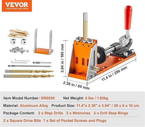 Miniatura 7 de VEVOR Kit de plantillas de agujeros de bolsillo, aluminio profesional y mejorado, sistema de carpintería ajustable y fácil de usar, guía ángulo de