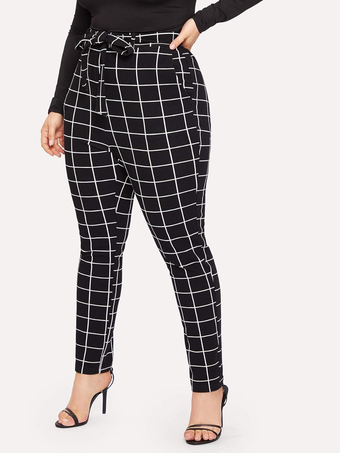 Floerns Women's Plus Size Plaid Pants Leggings Stretchy Elastic Waist Work Skinny Pants - Image 3