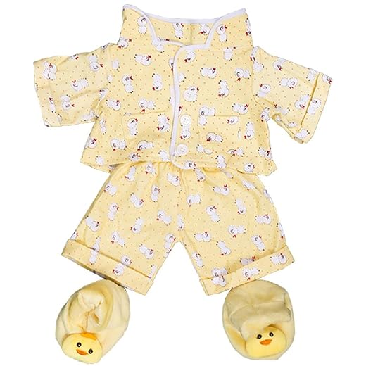 Teddy Mountain Yellow Chicken Pajamas with Slippers Set Teddy Bear Clothes Outfit Fits Most 14"-18" Build-A-Bear
