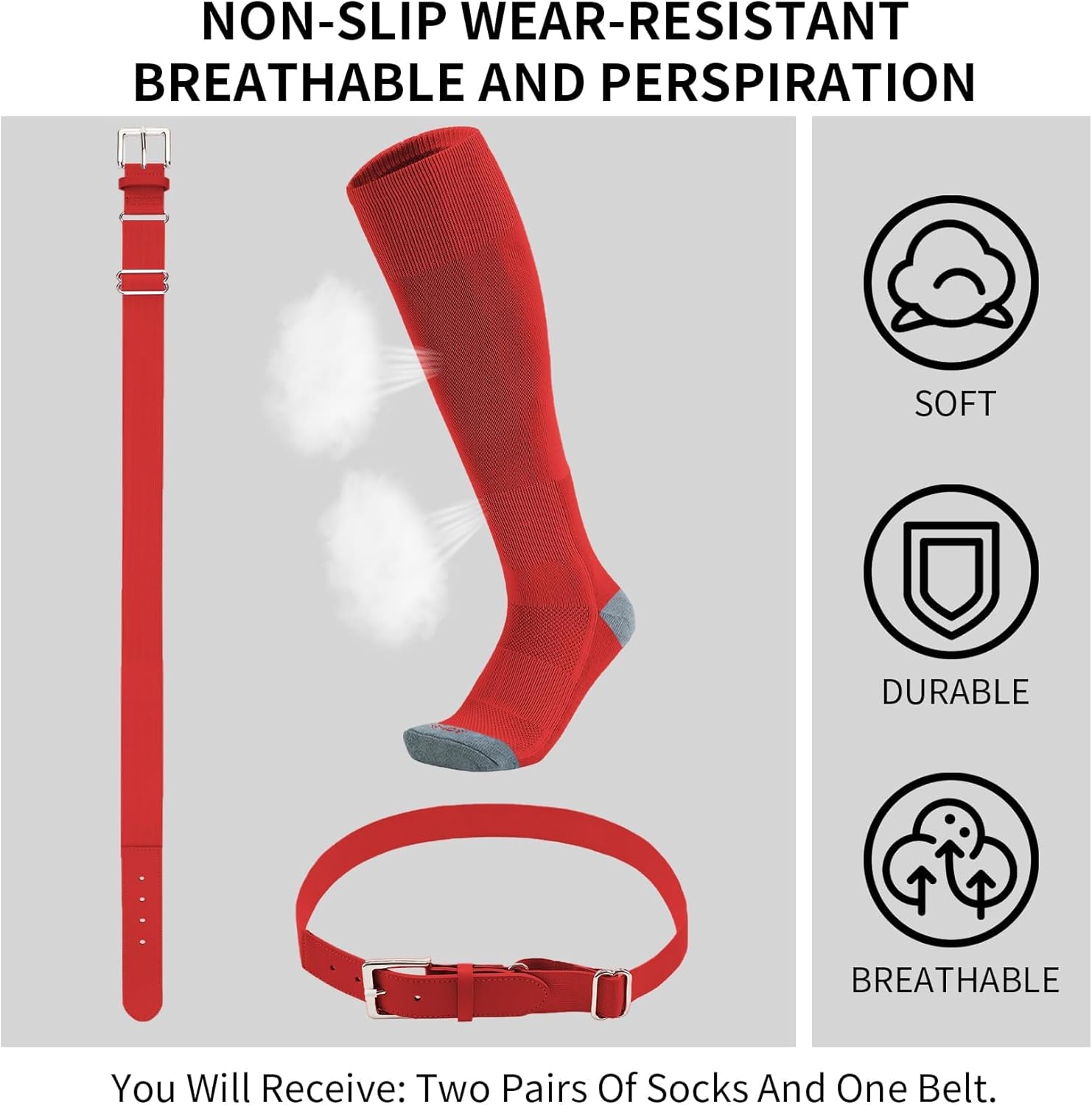 QBK 2-16Y Toddler Baseball Socks And Belt Youth Softball Tee Ball Combo Set for Boy Girl (2 Pairs of Socks & 1 Belt) - Image 2