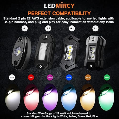 Miniatura 7 de LEDMIRCY Luces LED de roca rojas para todo terreno, camión, ATV, SUV, automóvil, barco, alta potencia, bajo la carrocería, luces de neón, luces