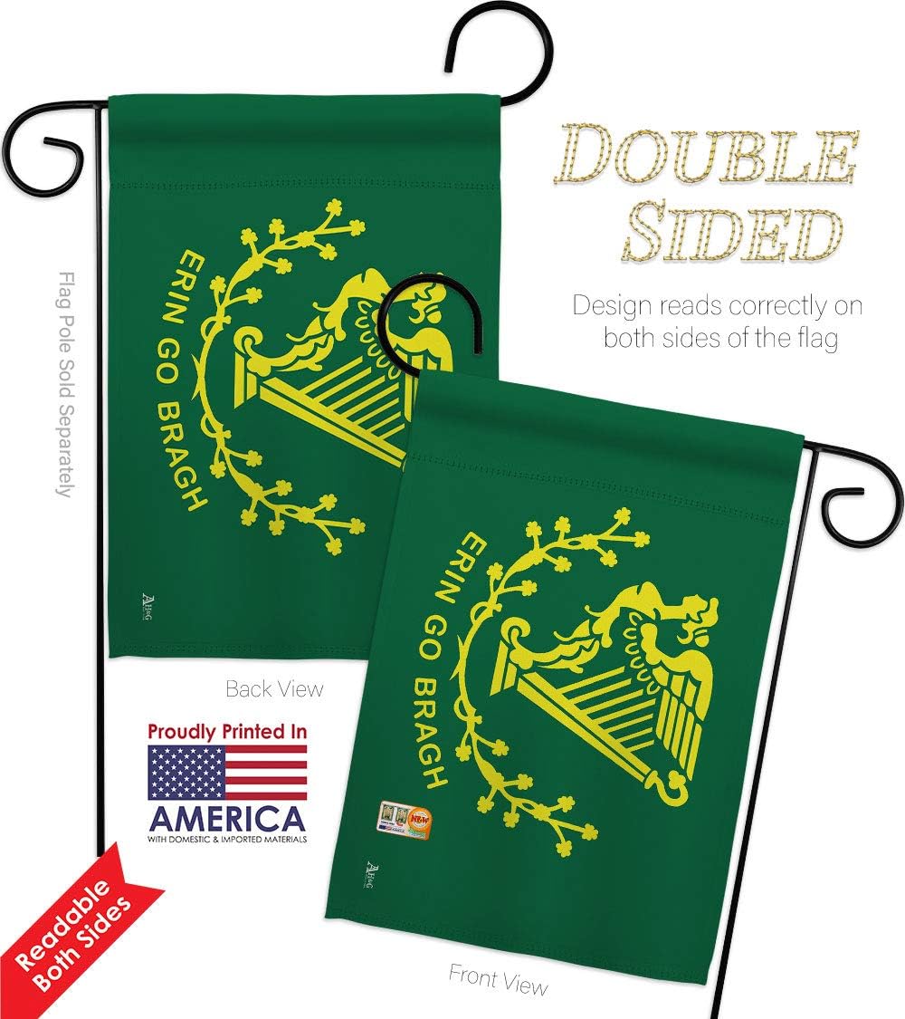 Erin go Bragh Garden Flag Set Wall Holder Springtime St Patrick Shamrock Leprechaun Lucky Coin Holiday March Irish Clover Small Decorative Gift Yard House Banner Double-Sided Made In USA 13 X 18.5