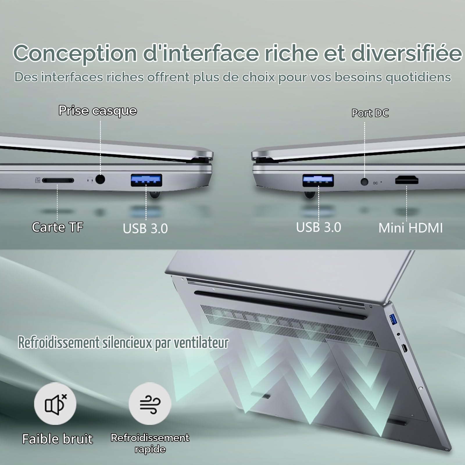 Ordinateur Portable 15.6" PC Portable Win 11 Core i5-7Y54 Processeur(Jusqu'à 3,2 GHz) Office 365, 16 Go RAM SSD 512 Go, Laptop FHD IPS Clavier Rétroéclairé, WiFi 5, Bluetooth 4.2 Mini-HDMI USB 3.0