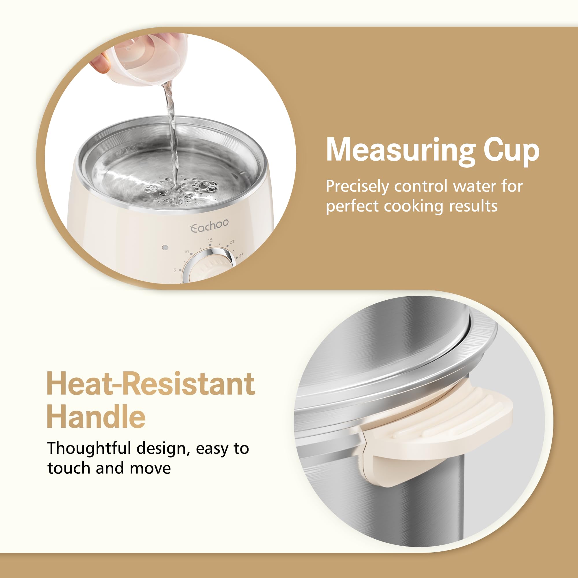 Hard Boiled Egg Cooker - CACHOO 14-Egg Rapid Stainless Steel Egg Boiler with 30-Min Timer & Auto Shut Off, Compact Electric Vegetable Steamer for Cooking, Dishwasher Safe, Beige: Beige 2-Tier