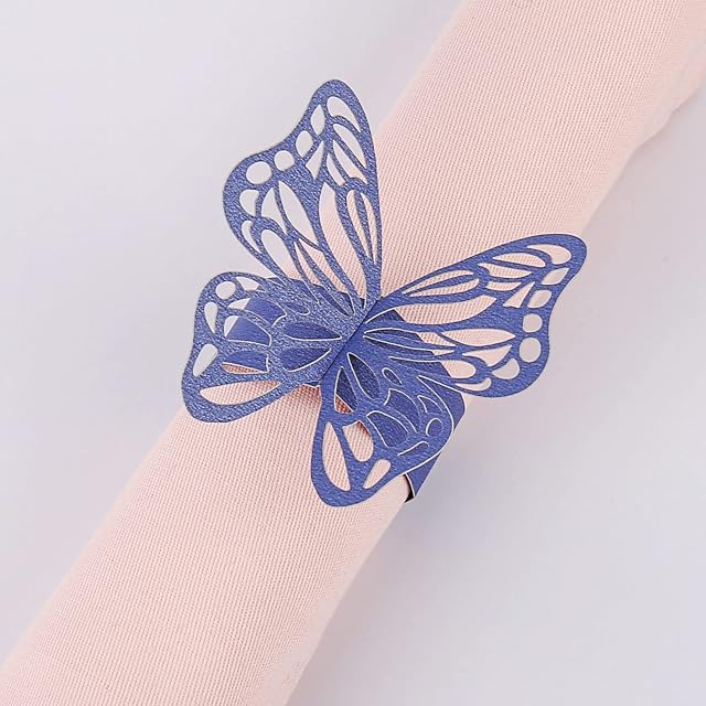 100pcs Butterfly Napkin Rings Blue Set of 100, 3D Laser Cut Foil Paper Napkin Ring Buckles Holder Table Decor for Wedding, Party, Christmas, Thanksgiving