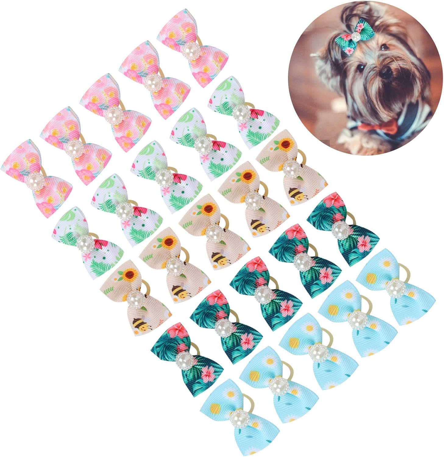 25 Pieces Dog Hair Bows, Fruit Pattern, Pet Hair Bows, Bow, Rubber Band for Puppies, Hair Care Accessories with Bow, Default 6