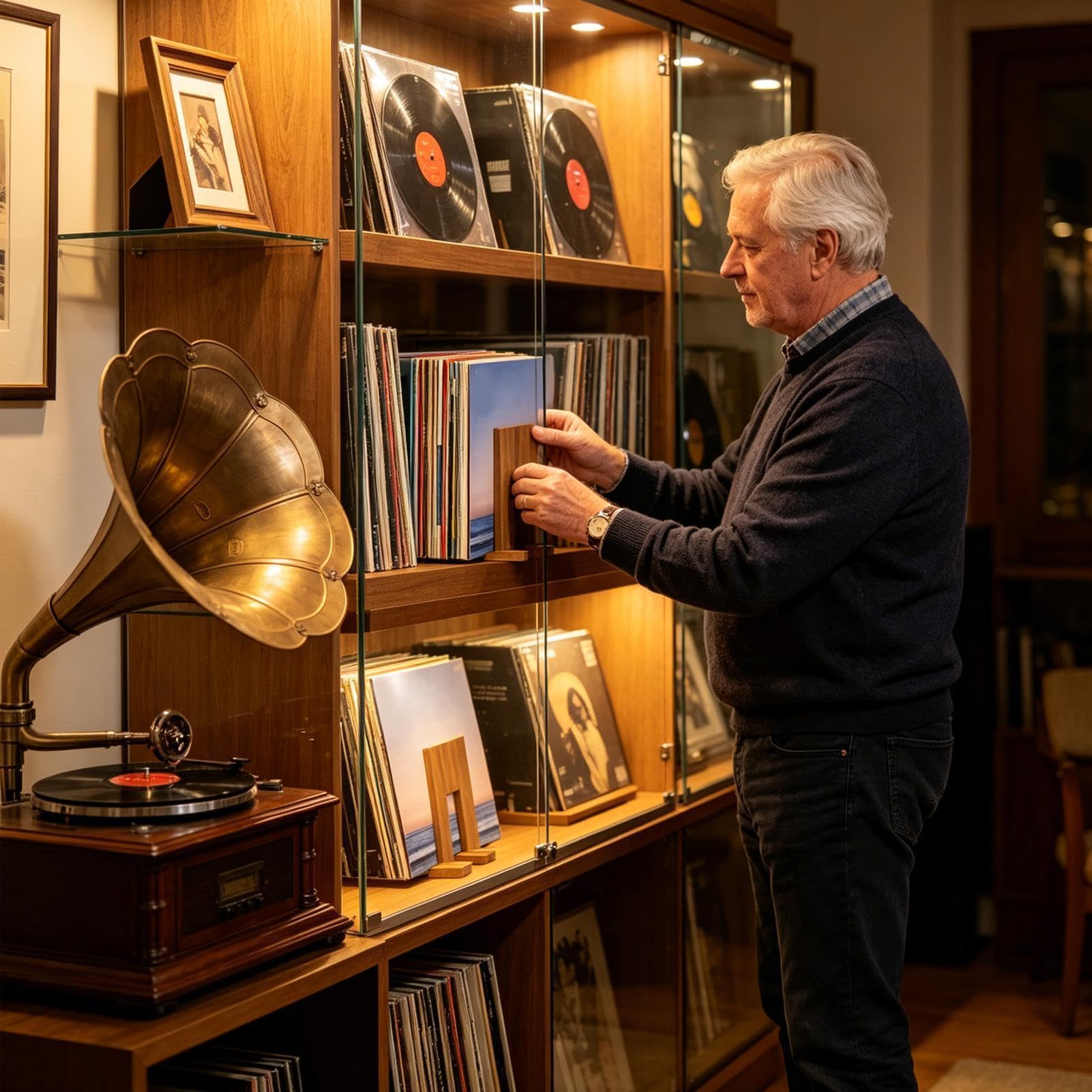 Generisch Estantería de placa - Organizador de madera extensible ajustable | Soporte para álbum de presentación de discos | Para escritorio, mesa, armario, salón, dormitorio, libros, revistas