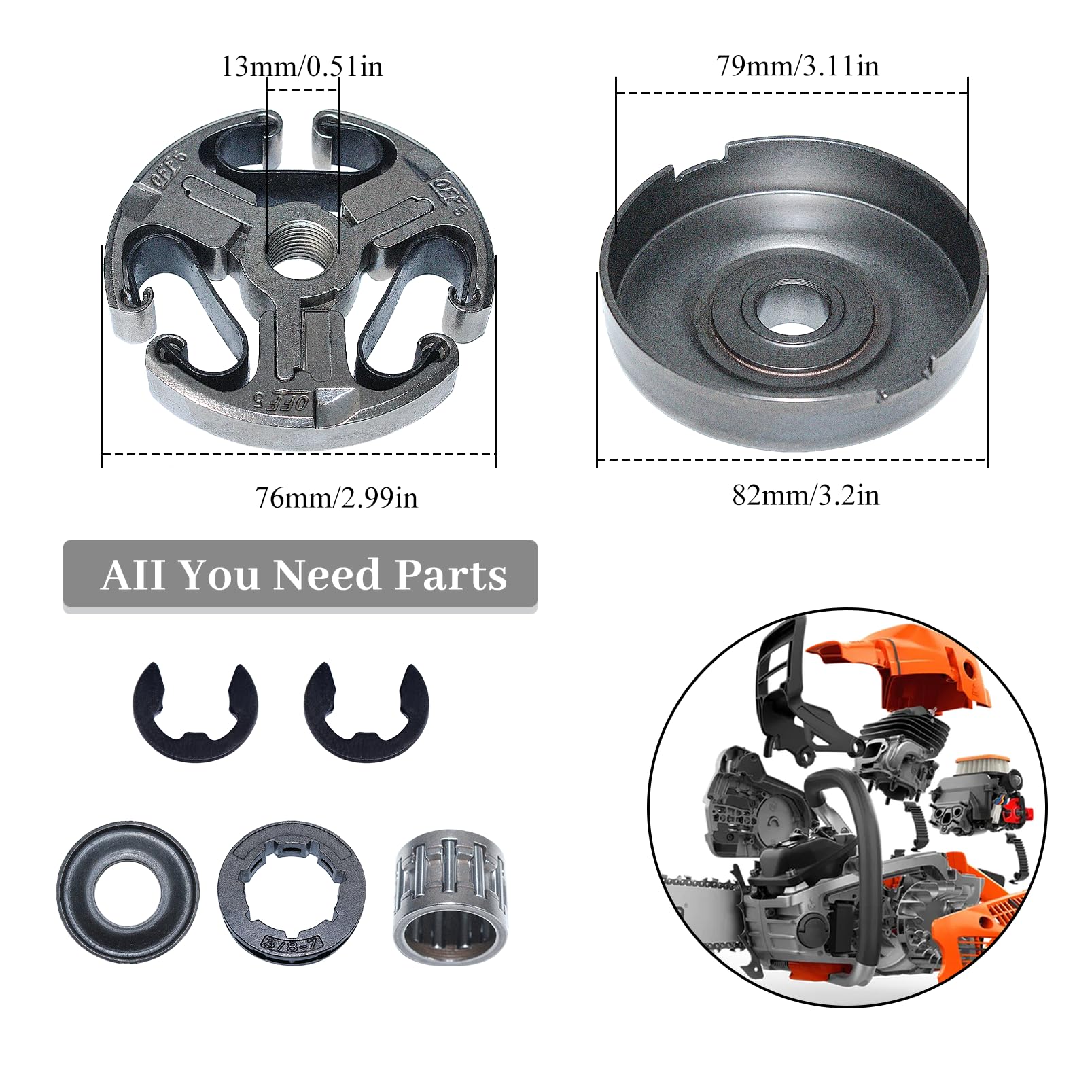 Kit De Rodamiento De Arandela De Llanta De Piñón De Tambor De Embrague Para Husqvarna 365, 372 XP, 372XP, 371, 362, Piezas De Motosierra De 3/8 Pulgadas, 7 Dient De Paso - AliExprs