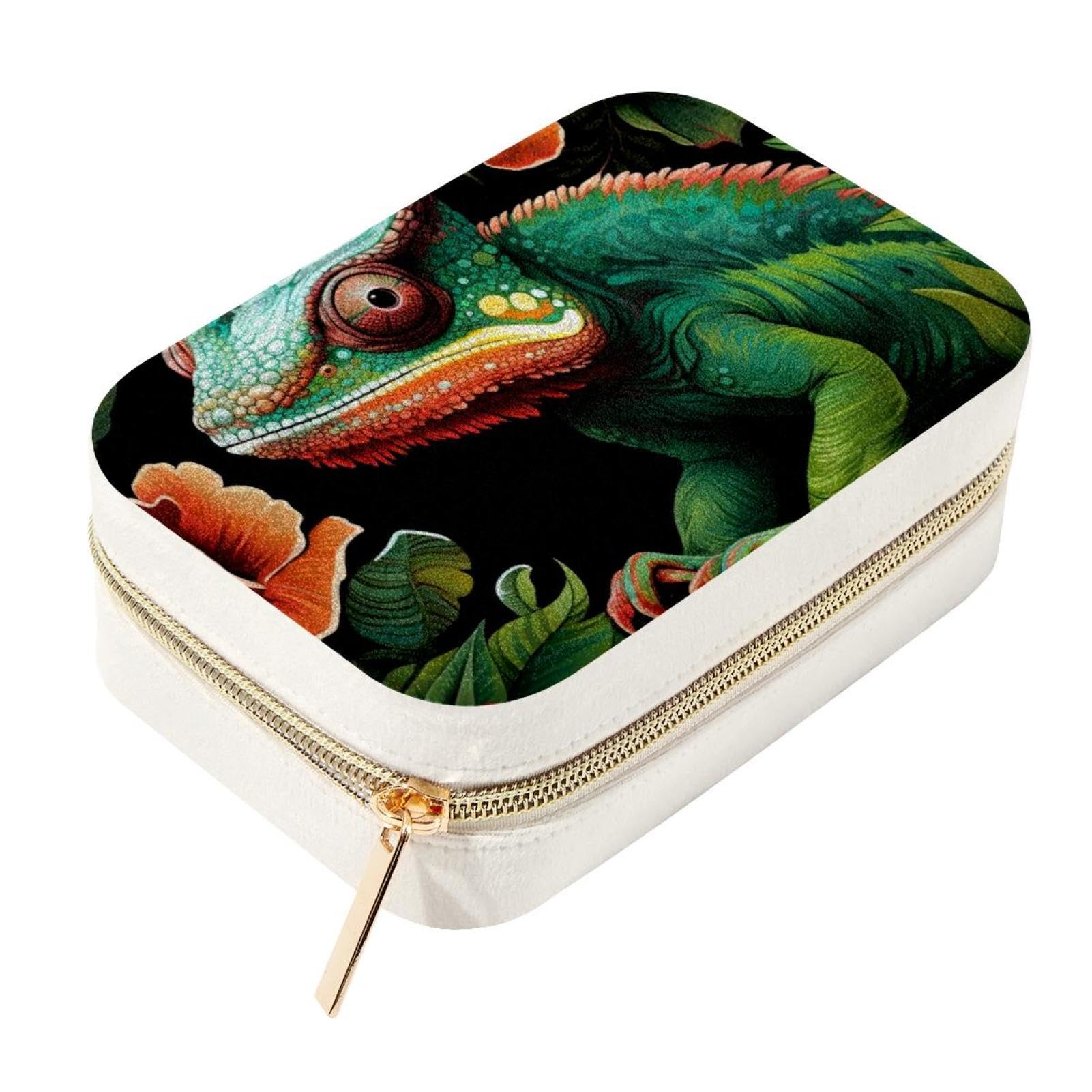 Boîte à bijoux de voyage caméléon en velours rose avec compartiments