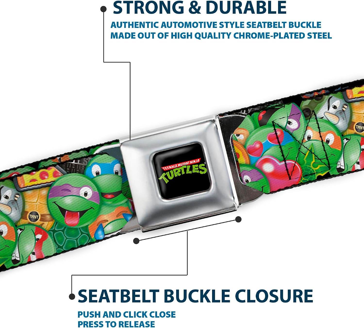 Nickelodeon Seatbelt Buckle Belt TMNT Expressions Pizza Turtle Shell Buttons