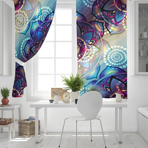 Miniatura 4 de FortuneHouse Blackout Curtains Thermal Insulated Purple Mandala Pattern Solid Pattern Metal Grommet Elegant Room Drapes Window Curtain for Bedroom