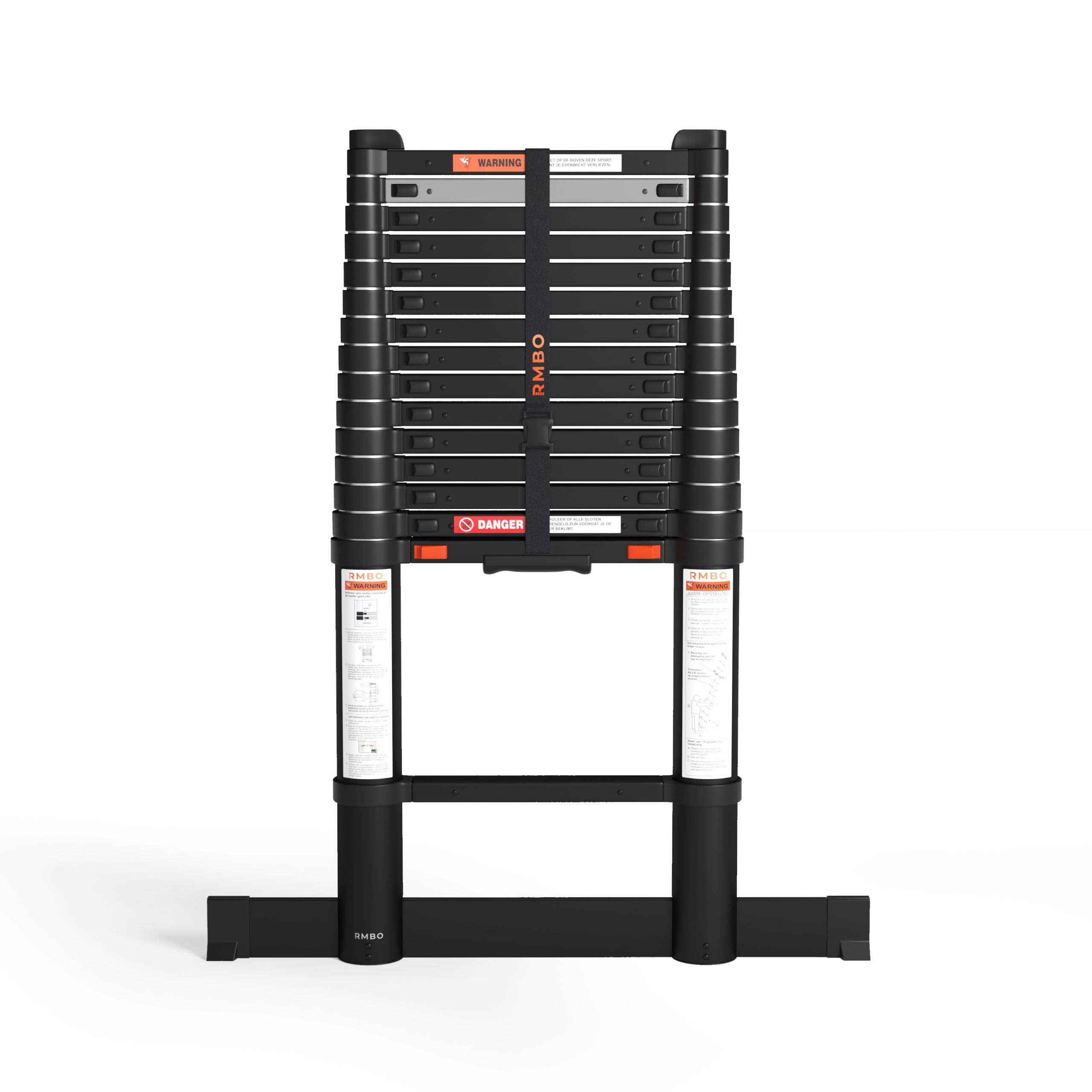 RMBO Échelle Télescopique de 4.70m, EN 131.6, Système de Fermeture en Douceur, 150kg, Barre de Stabilisation de 70cm, Indicateurs de Sécurité par Marche, Pour Usage Particulier et Professionnel