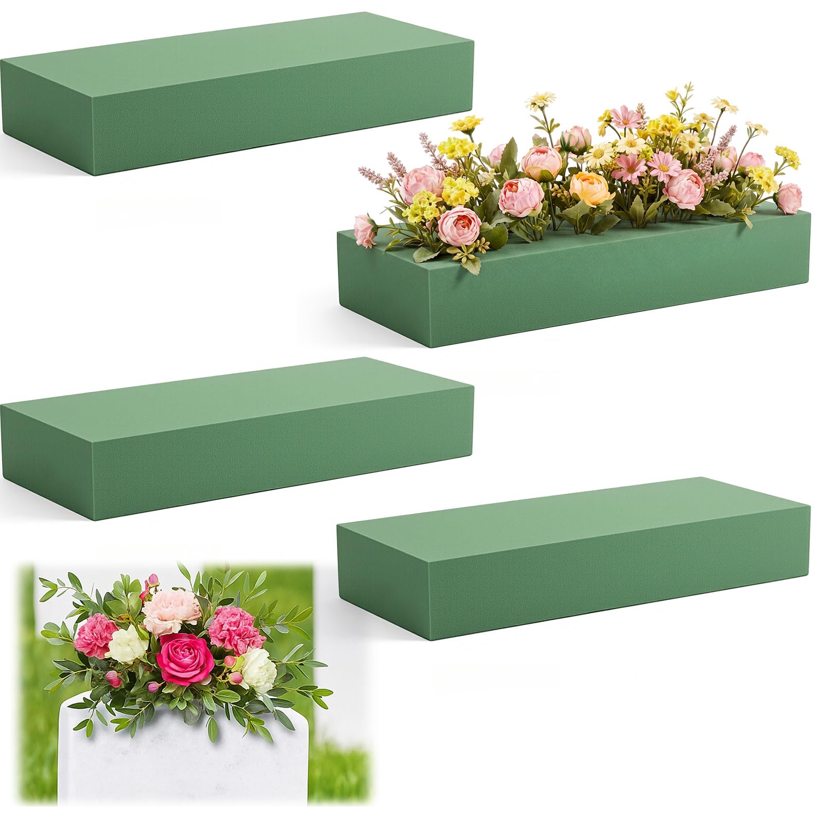 Lallisa 8 Pcs Green Reusable Floral Foam Blocks, 11.8 x 4.7 x 2''
