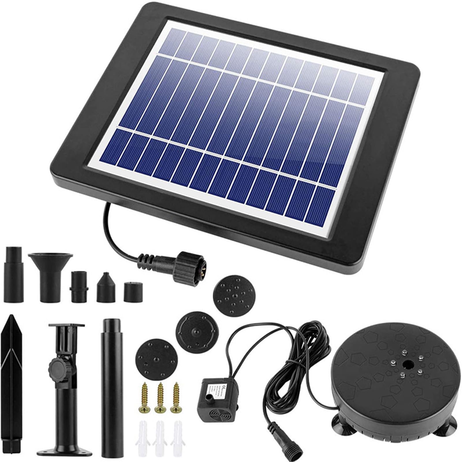 Matybobe Bomba de Agua Solar con Luz de Color de 5 LED 7 Piezas Kit de la Boquilla de la Boquilla Bomba Solar de la Fuente Solar 170L/H