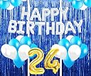 Flyloons 24th Birthday Decoration items for Girls with Blue and White Balloons, Silver Happy Birthday Banner, Blue Foil curtains, Foil Balloon number 24 gallery image