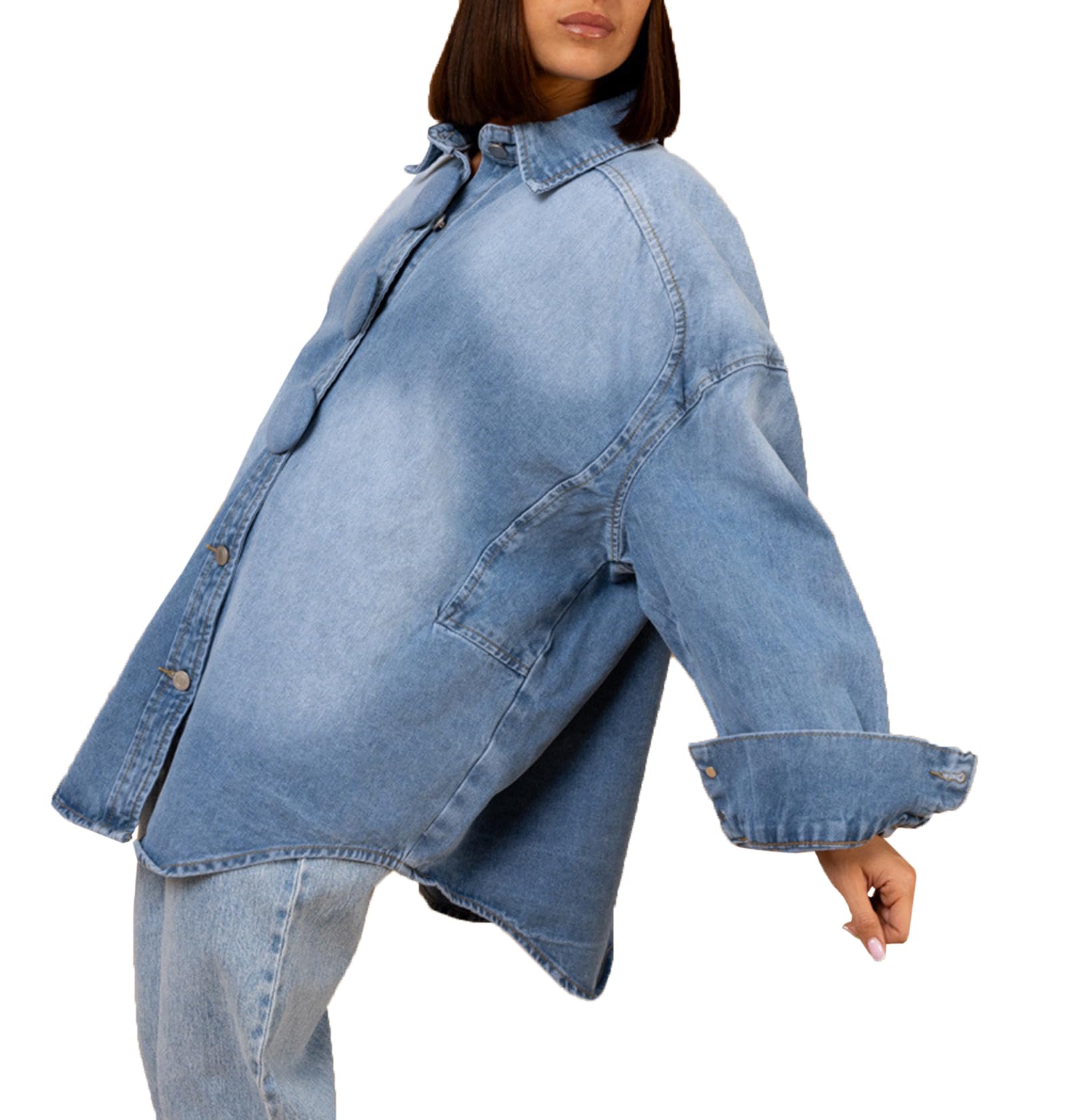 cffdviz Camicia di Jeans da Donna con Maniche Lunghe E Bottoni Giacca-Giubbotto Casual