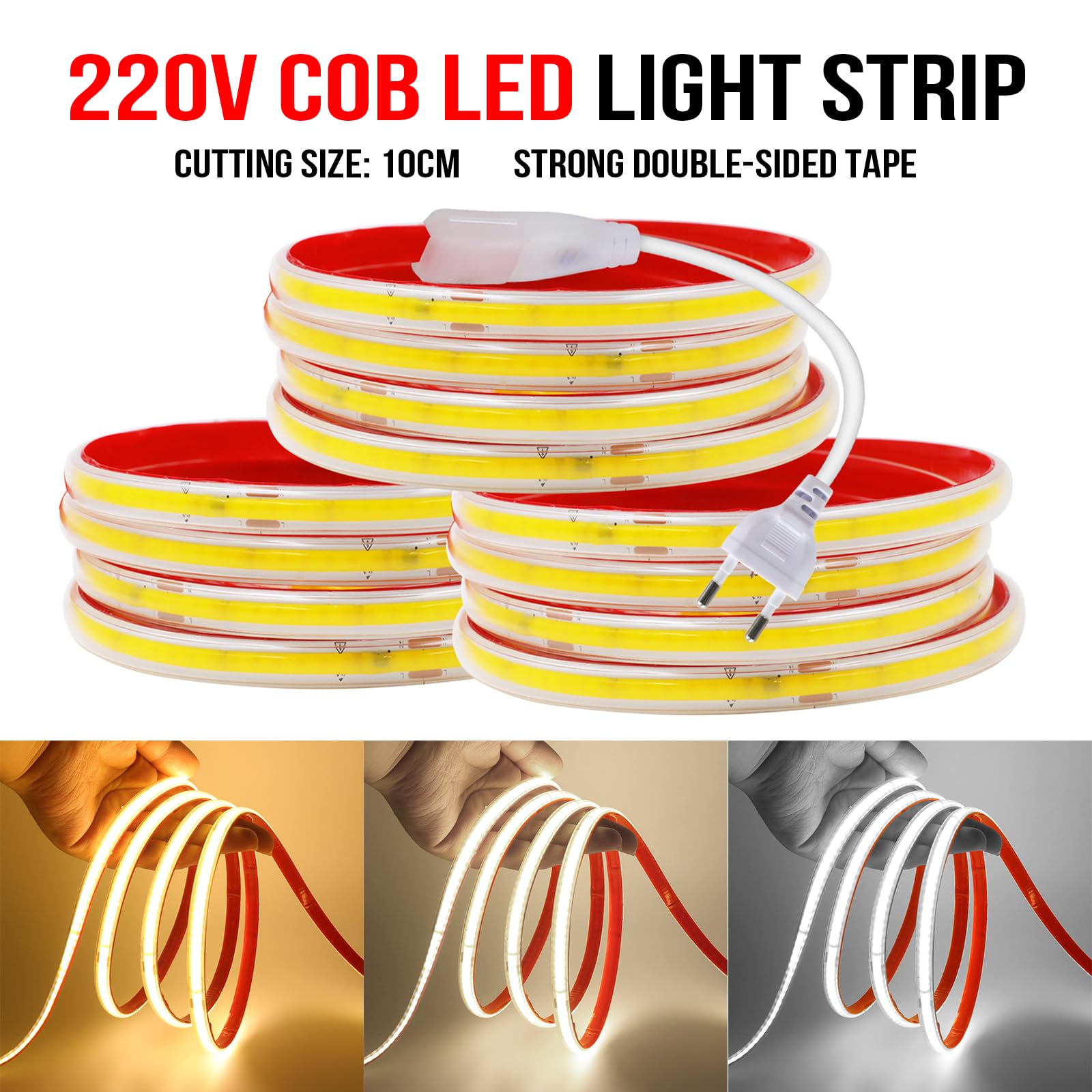 COB LED Band 35M AC220-240V Selbstklebend 240LEDs/m Warmweiß Flexible Superhell Lichtband